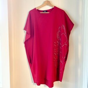 Vibrant red Tanoa, Pacific Island-inspired dress with pockets NWOT